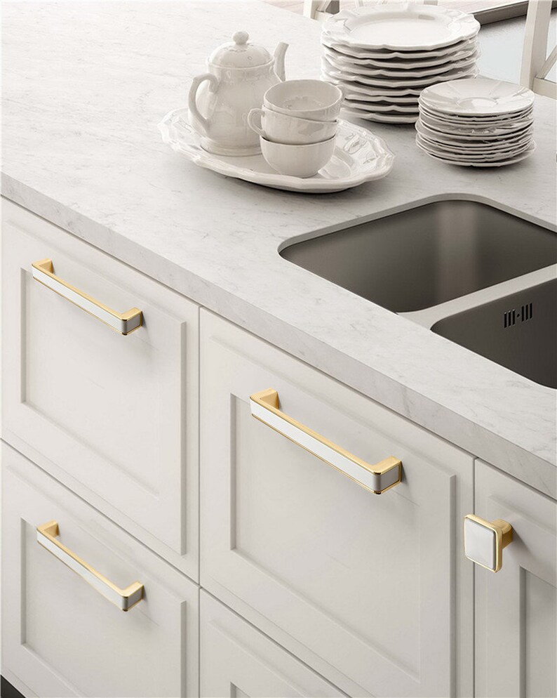 Modern White & Gold Kitchen Handles Square Bar Pulls Etsy UK