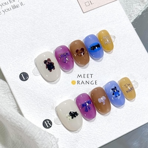 131 - Cartoon Colorful Press On Nails | Cute Nails Art | Handmade Short False Nails | Acrylic Nails | Kawaii Birthday Gifts For Girls