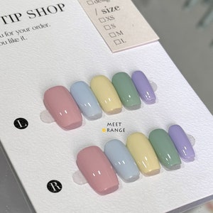 Rainbow Press On Nails: Pastel Color Handmade Fake Nails