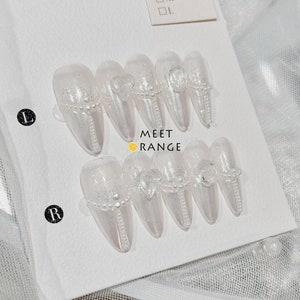 05 - Wedding Nails | Glitter Crystal Nails | Press On Nails | Handmade Almond Nails | Gifts For Bride | Wedding Accessories | Gel Nails