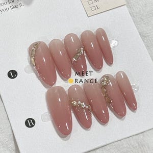 Handmade Pink Crystal Press On Nails: Bridal Almond Nail Set