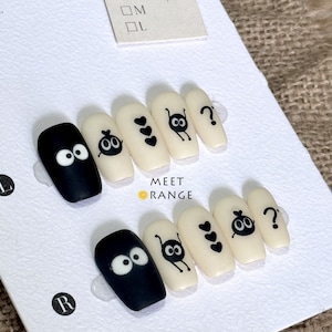13 - Kawaii Nägel | Niedliche Cartoon Nägel | Drücken Sie auf die Nägel | Handgefertigte Beige Nägel | Matte Herz Nägel | Geschenke für Mädchen | Eggette-Nägel