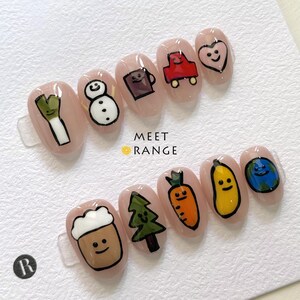 174 - Christmas Hand Painted Press On Nails | Cute Cartoon Acrylic Nails | Kawaii Snowman Nails Art | Christmas Gifts for Girls