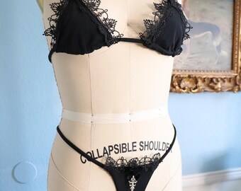 Kurayami - Gothic Lace Bikini Lingerie Set, Sterling Silver Charm