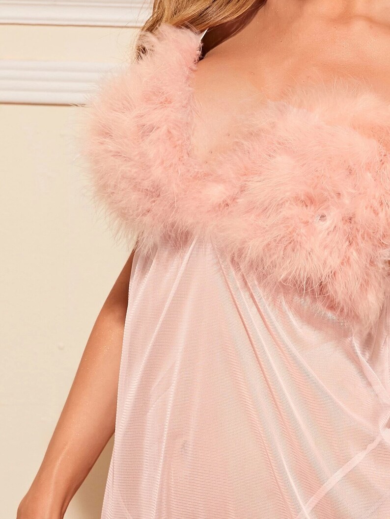 Faux Fur Sheer Mesh Slips With Thong.Lingerie lace Etsy