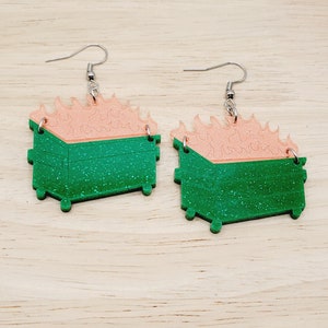 Dumpster Fire Acrylic Dangle Earrings, Fun Earrings, Quirky Earrings, Statement Earrings, Gift for Coworker