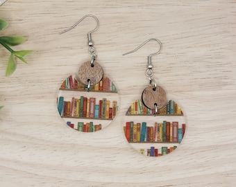 Circle Acrylic Book Earrings Dangle, Gift for Bookworm, Gift for Author, Gift for Librarian, Gift for Reader, Gift for Book Lover