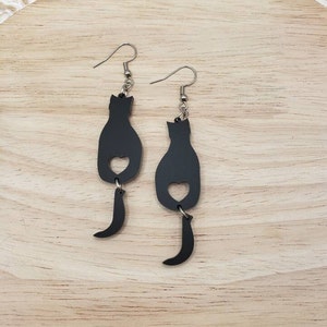 Acrylic Black Cat Earrings, Black Cat Dangles, Cat Dangle Earrings, Kitty Earrings, Gifts for Her, Gift for Cat Lovers, Cat Lady Gifts