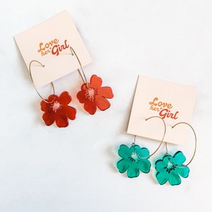 Flower Hoops, Flower Earrings, Acrylic Earrings, Acrylic Flower Earrings, Retro Earrings, Gifts For Her, Hoop Earrings, Holiday Gifts