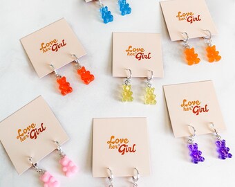 Gummy Bear Oorbellen, Gummy Bear Huggies, Candy Oorbellen, Kleurrijke Oorbellen, Leuke Oorbellen, Hars Oorbellen, Geschenken Voor Haar, Retro Oorbellen