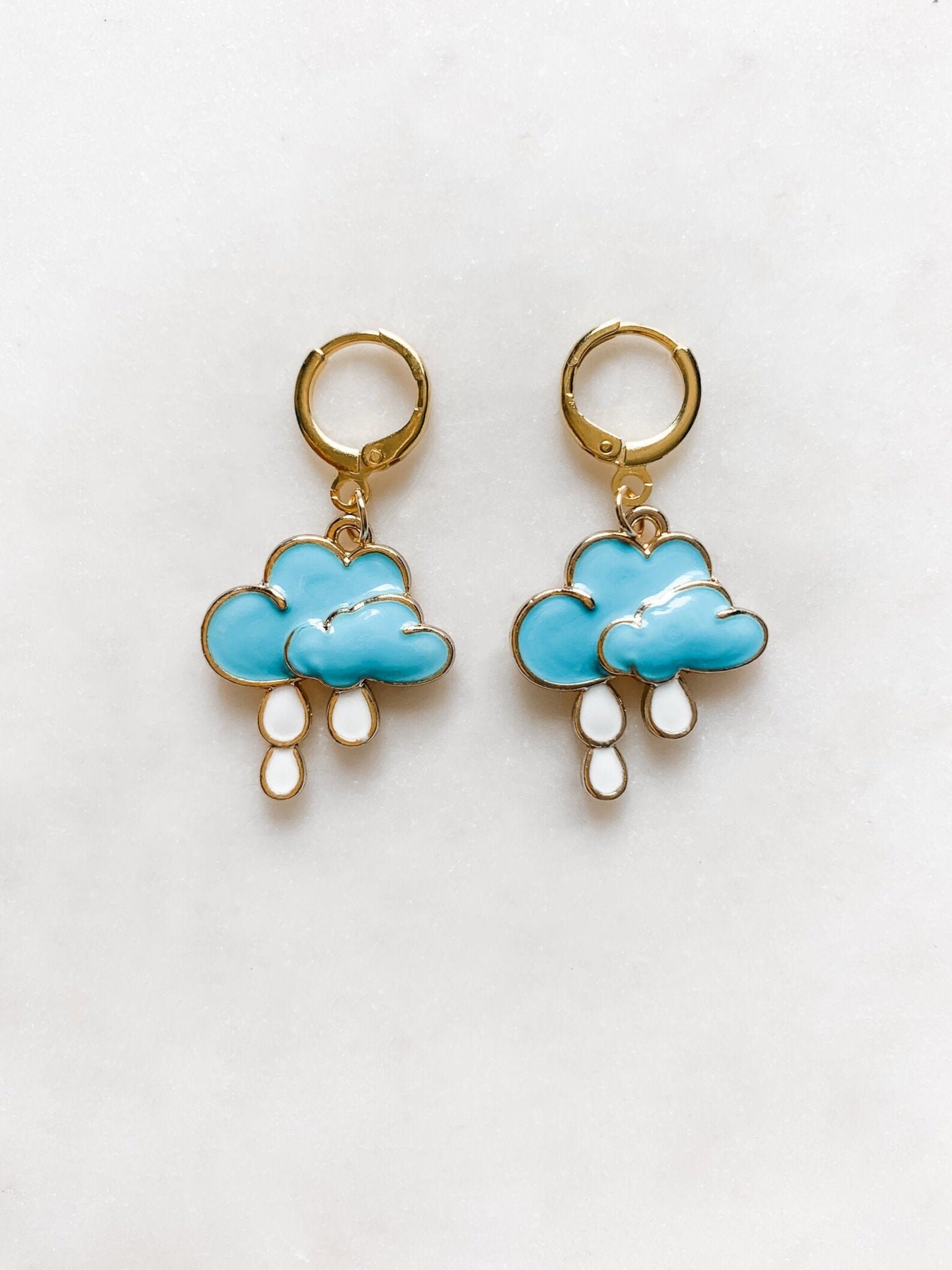 Cloud Earrings, Rainy Cloud Earrings, Rain Earrings, Enamel Earrings