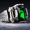 Vintage Men's Turkish Blue Zircon Stone Ring - Ancient Silver Pattern, Islamic Inspired Jewelry