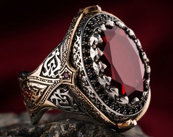 HarlemBling Solid 925 Sterling Silver - Men's Red Ruby