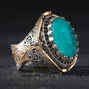 Green Paraiba Tourmaline Gemstone, Mens Ring,Handmade Ring,Turkish Handmade Silver MenRing,GemstoneRing, Gift for Him,925kSterlingSilverRing