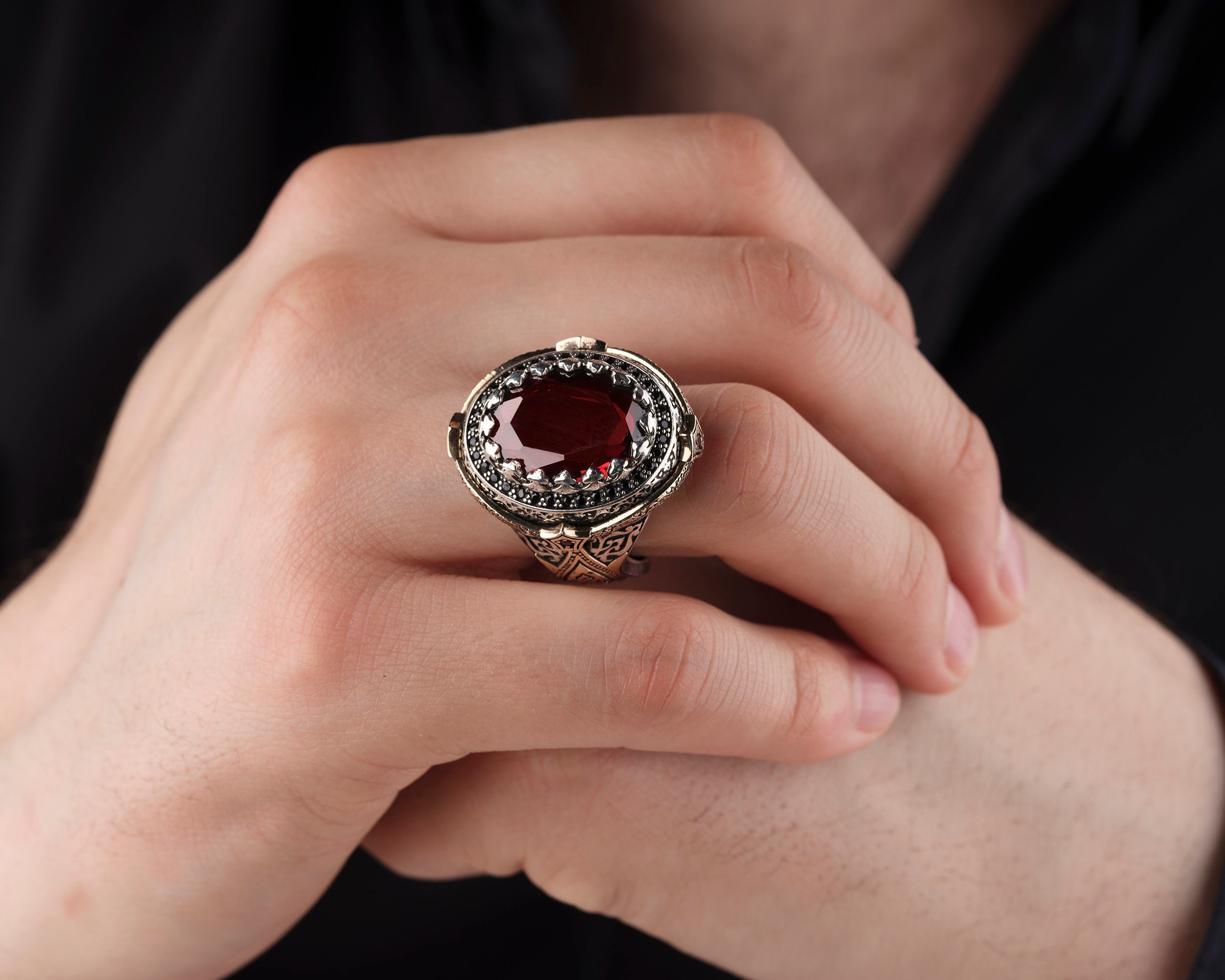 High Quality Red Stone Silver Ring, Mens Ring, Luxury Ring High Quality Red Stone Silver Ring, Mens Ring, Luxury Ring