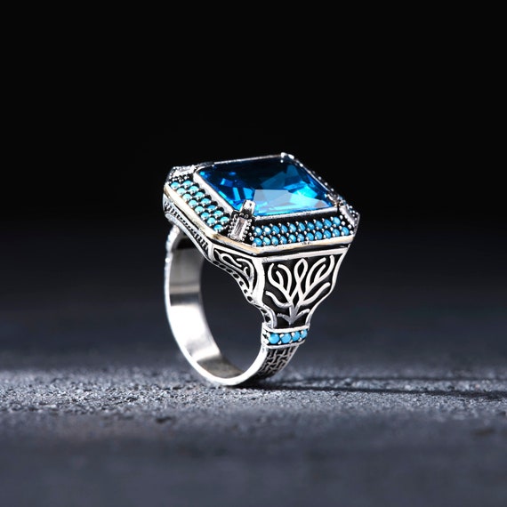 Mens blue cheap zircon ring