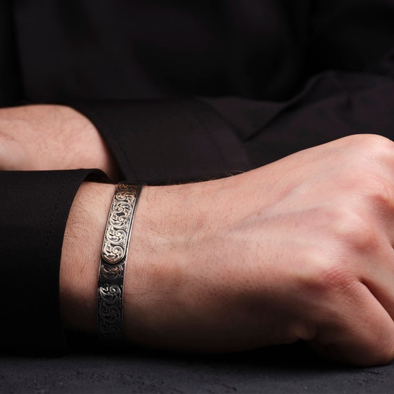 Engraved Sterling Silver Cuff Bracelet: Personalized Mens Jewelry