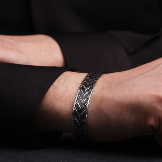 Buy Engraved Silver Mens Cuff Engraved Oxidised Silver Bracelets
