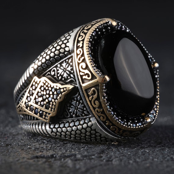 Black Onyx Silver Men's Ring Art Deco Engagement Ring | Etsy