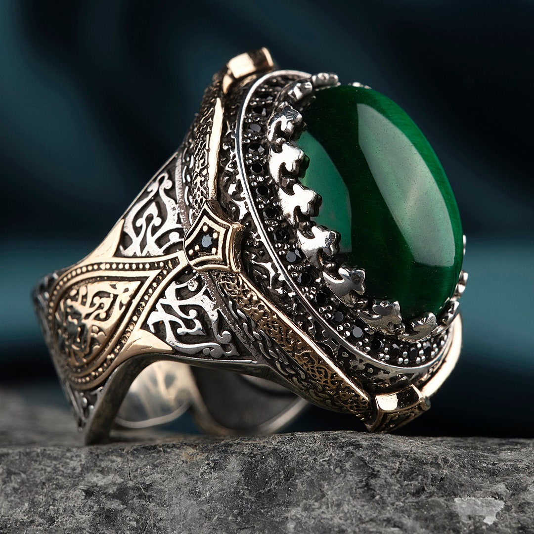 Green Tiger Eyeman Ringmens Ringhandmade Ringturkish - Etsy