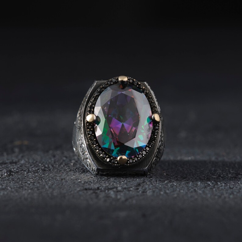 Personalized Ring Custom Mens Ring Mystic Topaz Mens Ring Etsy