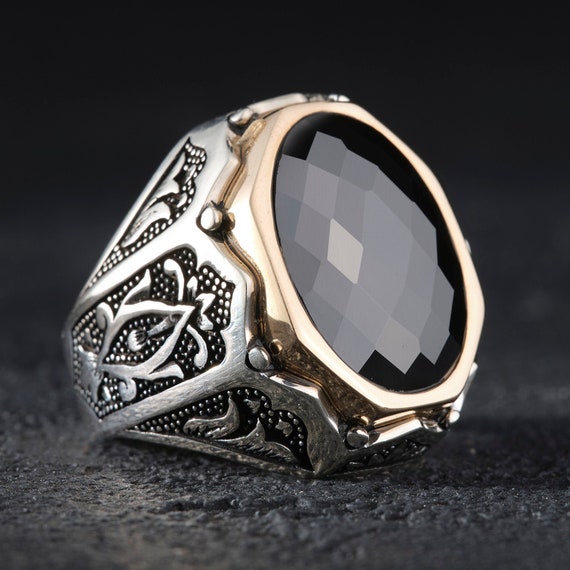 Black Zircon Ring Mens Ring Handmade Ring Turkish Handmade - Etsy