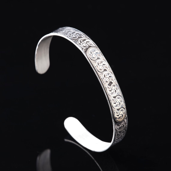 Engraved Sterling Silver Cuff Bracelet: Personalized Mens Jewelry