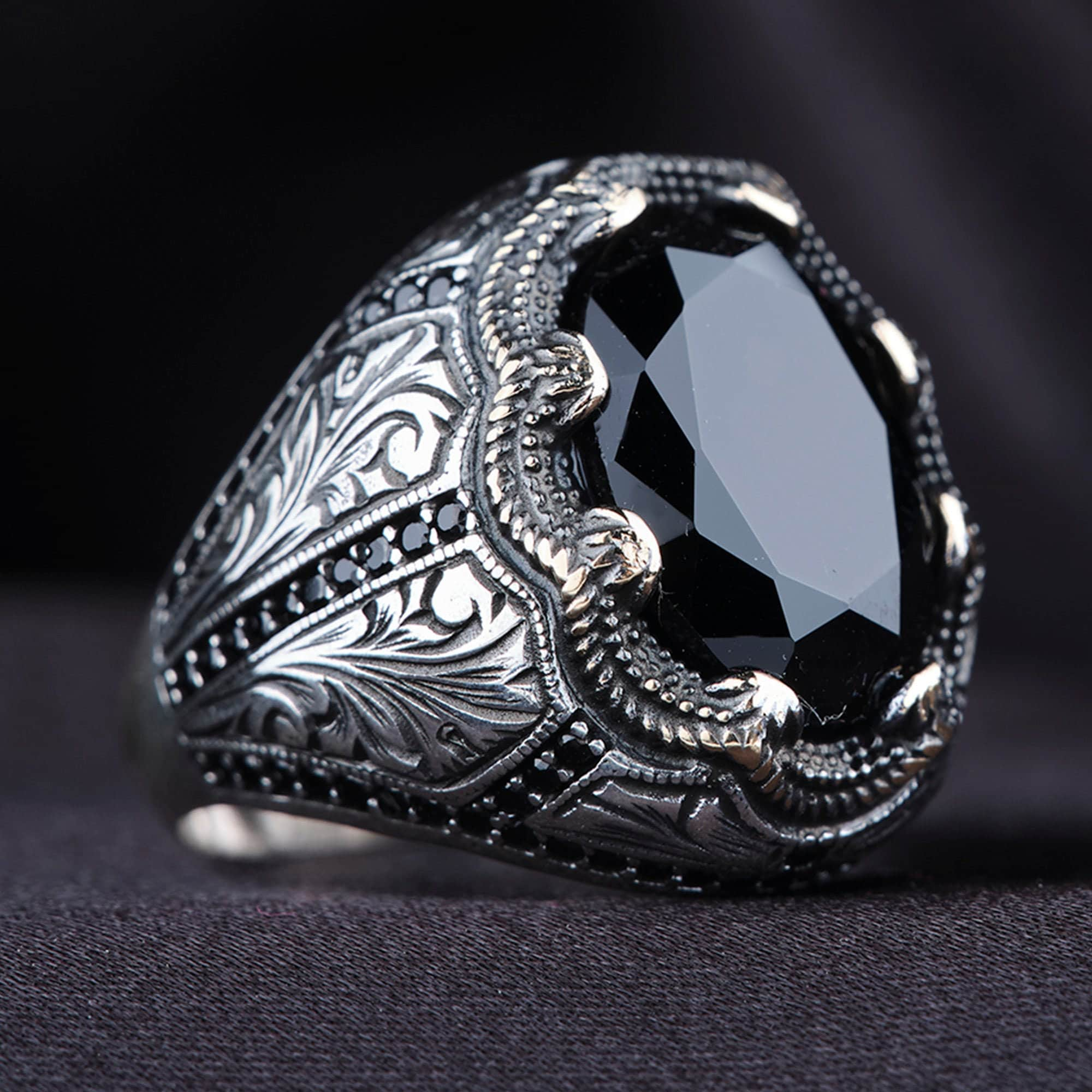 Black Zircon Ring Mens Ring Handmade Ring Turkish Handmade - Etsy