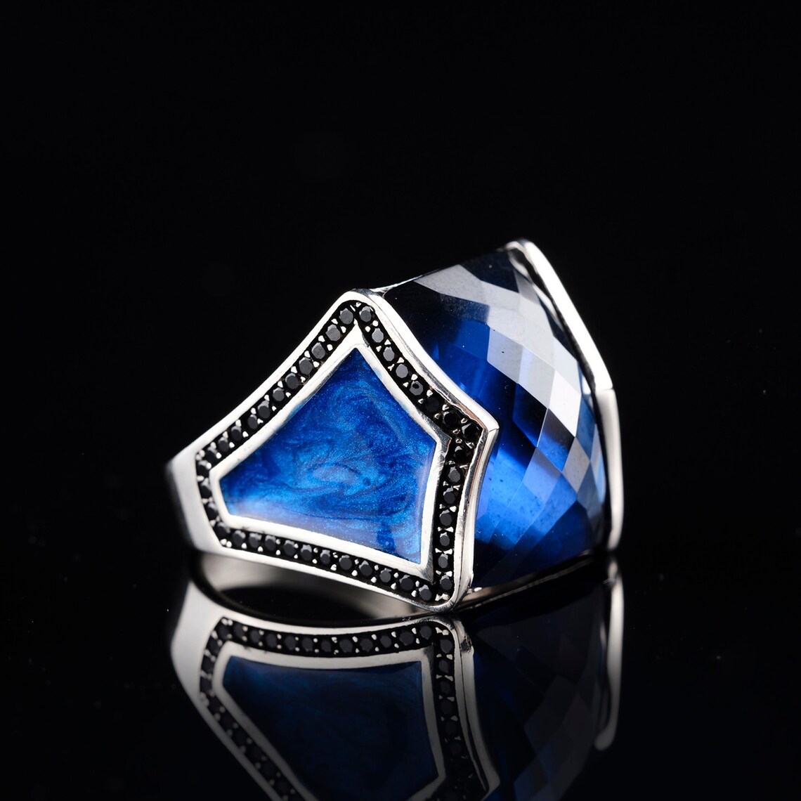 Blue Zircon Ring Mens Ring Handmade Ring Turkish Handmade Etsy