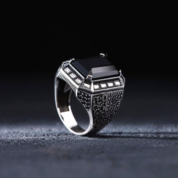 Guaranteed 925 Sterling Silver Ring Black Zircon stone Men's jewelry stylish