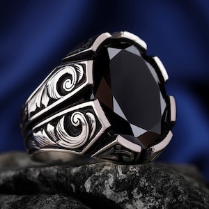 Men&#39;s Handmade Ring, Turkish Handmade Silver Men Ring, Ottoman Men Ring,Gemstone Ring, Gift for Him, 925k Sterling Silver Ring
