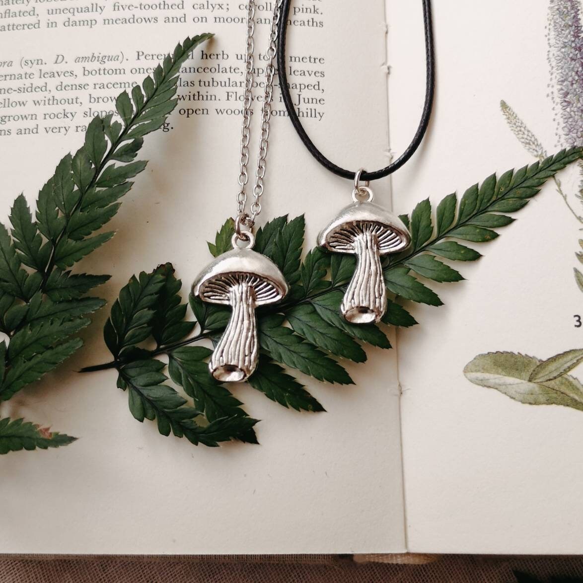 TOADSTOOL MUSHROOM NECKLACE / silver chain or cord / elven / cottagec…