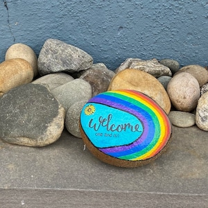 Welcome / Rainbow / LGBTQ / Rock / Garden Decor / Garden Art / Rock Art / Colorful /