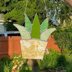 Stained Glass Succulent Suncatcher, Window Dressing, Succulent, Beach House Decor, Window Hanging, Gardening Gift