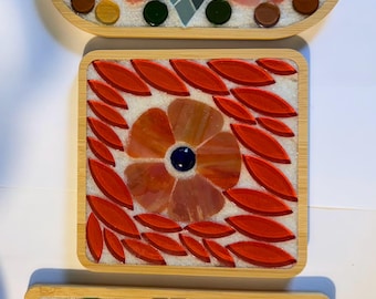 Handmade Mosaic Tile Trays | 7” x 4” | Decorative Floral & Geometric Art Trays