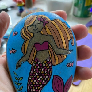 Mermaid Rock, Ocean, Sea, Hand Painted, Unique, Gift, Rock, Colorful