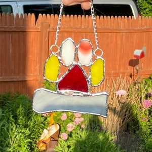 Stained Glass Paw Print w/Bone Suncatcher, Dog Lover Gift, Personalized, Window Dressing,  Beach House Decor, Window Hanging,