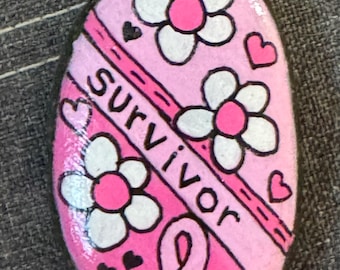 Breast Cancer Survivor Painted Rock – 2.5” Inspirational Gift