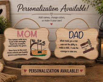 Mom / Dad Personalized Wooden Plaques – Custom Laser Engraved Gift for Mother's Day, Father's Day, Step Parents & Family