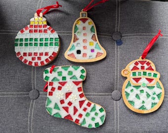 Handmade Mosaic Christmas Ornaments  5" 6" Holiday Decor