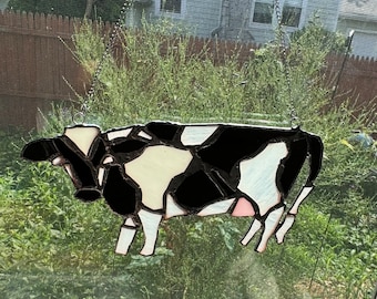 Large Stained Glass Cow Suncatcher, Suncatcher, Stained Glass, Window Art, Animals,