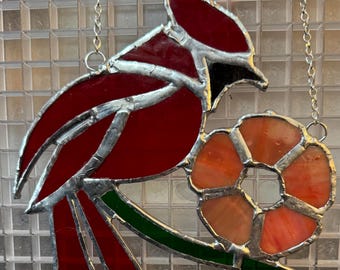Stained Glass Cardinal With Flower Listing