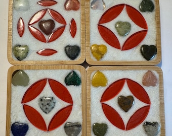 Handmade Mosaic Stone Coasters – Bamboo Frame & Glass Inlay – One of a Kind Artisan Drink Coasters