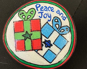 Christmas. Hanukkah. Interfaith family. Holidays. Unique. Hand painted.