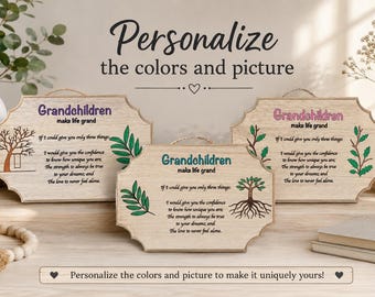 Grandchildren Make Life Grand Wooden Plaque | Personalized Gift for Grandma & Grandpa | Custom Laser Engraved Family Sign