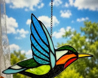 Stained Glass Hummingbird Suncatcher | Colorful Handmade Window Hanging | Boho Nature Decor
