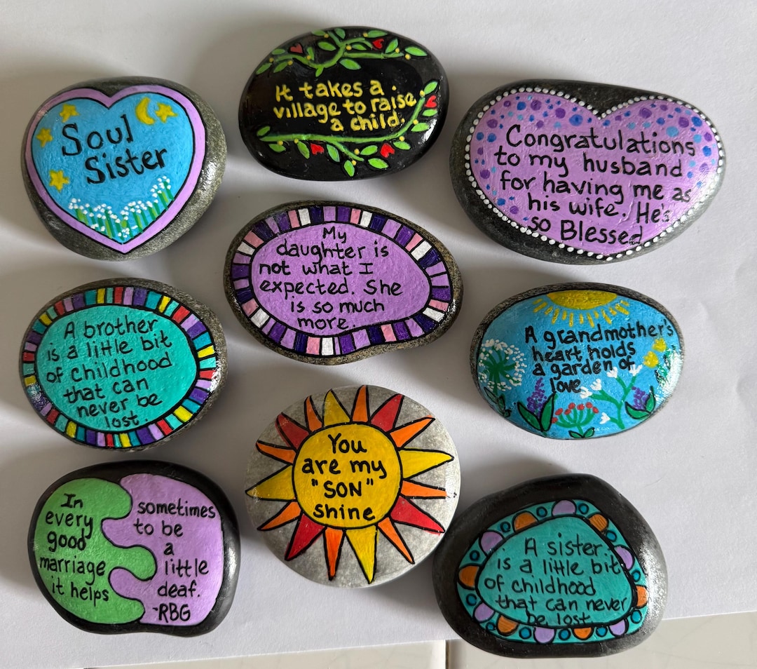 Hand-painted Family Rocks, Meaningful Keepsake, Desk Shelf Decor - Etsy