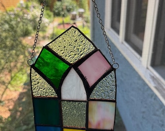Stained Glass Suncatcher, Window Hanging, Colorful Suncatcher, Colorful Stained Glass, St. Patrick's Day, Glass Window, Geometric,