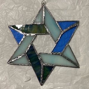 Large Stained Glass Star of David Suncatcher.  Star of David.  Hanukkah Stained Glass.