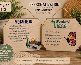 Personalized Nephew or Niece Gift | Laser Engraved Wooden Plaque | Custom Family Keepsake | Birthday, Graduation, Christmas Gift